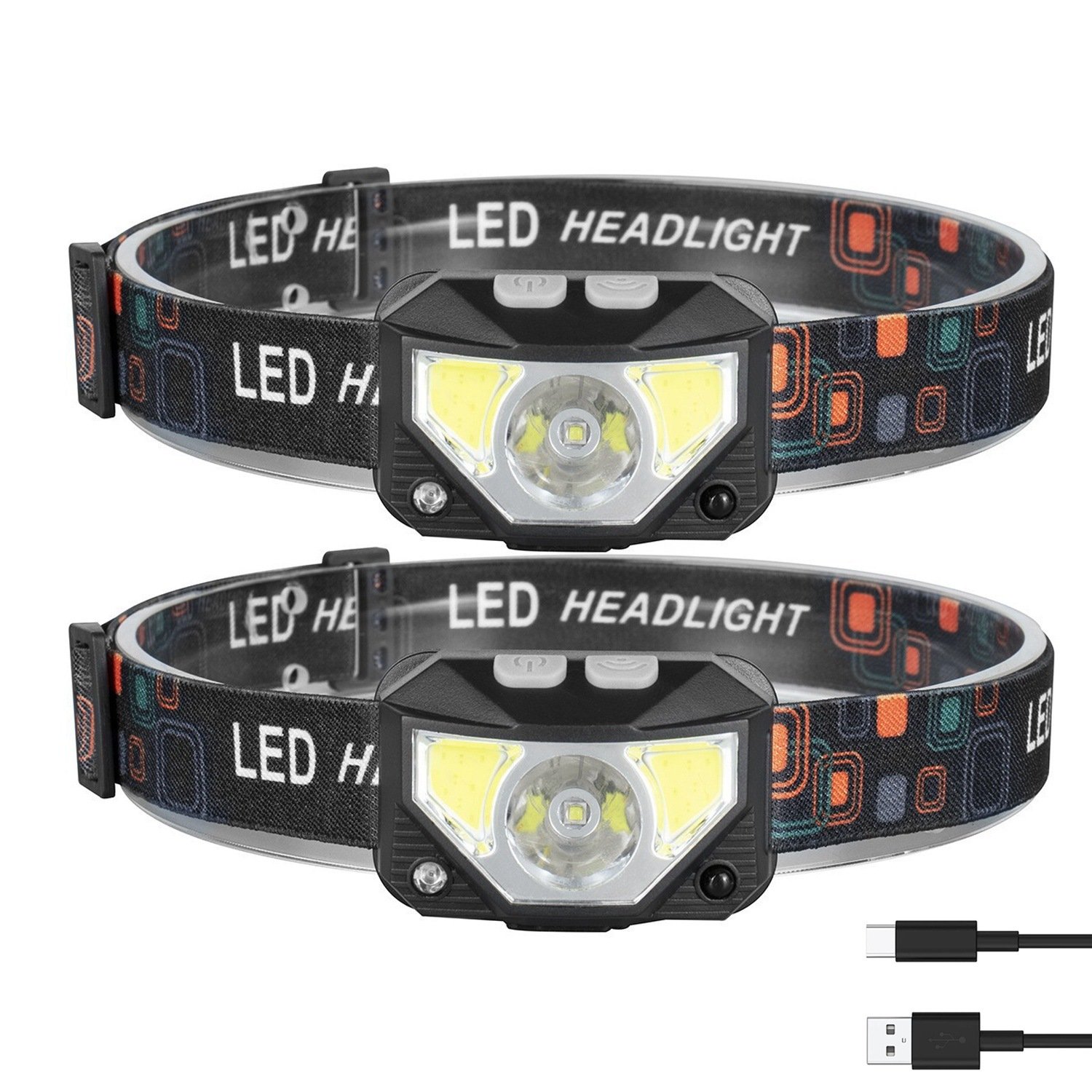 2Packs Rechargeable Motion Sensor Headlamp 6 Light Modes Headlight Torch Flashlight for Fishing Running Camping Hiking 2Packs Rechargeable Motion Sensor Headlamp 6 Light Modes Headlight Torch Flashlight for Fishing Running Camping Hiking