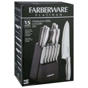 Farberware High-Carbon Stamped Stainless Steel Knife Block Set, 15-Piece, Black 2