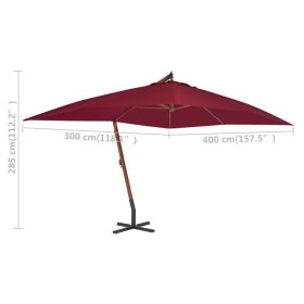 vidaXL Cantilever Garden Parasol with Wooden Pole 400x300 cm Bordeaux Red (Option: as picture)