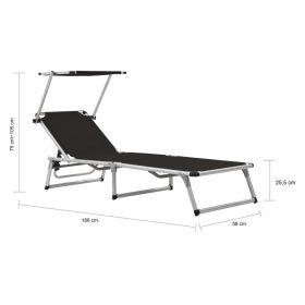 vidaXL Folding Sun Lounger with Roof Aluminum and Textilene Black (Option: as picture)