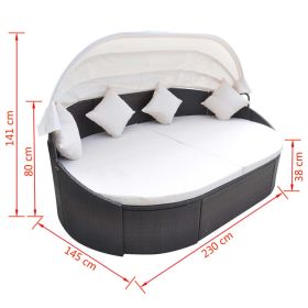 vidaXL Patio Lounge Bed with Canopy Poly Rattan Brown (Option: as picture)