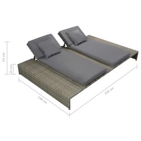 vidaXL Double Sun Lounger with Cushion Poly Rattan Gray (Option: as picture)