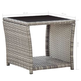 vidaXL Coffee Table Grey 45x45x40 cm Poly Rattan and Glass (Option: as picture)