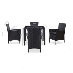 vidaXL 5 Piece Patio Dining Set Poly Rattan Black (Option: as picture)