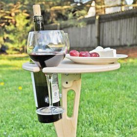 Portable Outdoor Folding Wooden Wine Table Wine Glass Holder for Beach Backyard Picnic Party (Option: as picture)