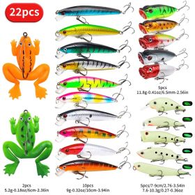 22pcs 1set Hard Lure Bait Soft Frog Popper Minnow Pencil VIB Luminous Lure Kit Durable Hooks Realistic Action Ideal (Option: 22pcs 1set 13g)