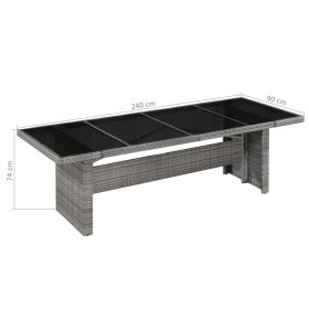 vidaXL Patio Table 94.5"x35.4"x29.1" Poly Rattan and Glass (Option: as picture)