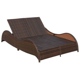 vidaXL Double Sun Lounger with Cushion Poly Rattan Brown (Option: as picture)