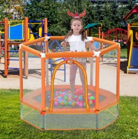 55'' Toddlers Trampoline With Safety Enclosure Net And Balls, Indoor Outdoor Mini Trampoline For Kids (Color: Orange)