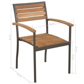 vidaXL Stackable Patio Chairs 2 pcs Solid Acacia Wood and Steel (Option: as picture)